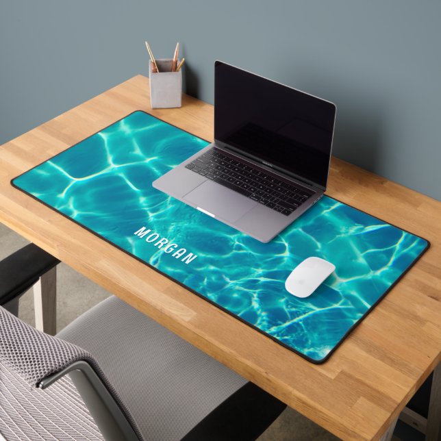 Teal Water, Personalise White Name Desk Mat (Office 2)