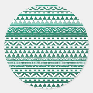 Teal Watercolor Abstract Aztec Tribal Print Pattrn Classic Round Sticker