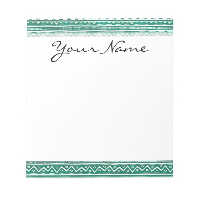 Teal Watercolor Abstract Aztec Tribal Print Pattrn Notepad (Front)