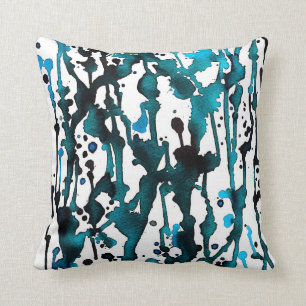Teal Watercolor Abstract Pillow