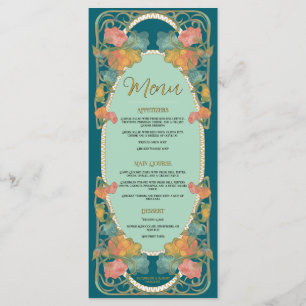 Teal Watercolor Art Nouveau Wedding Menu