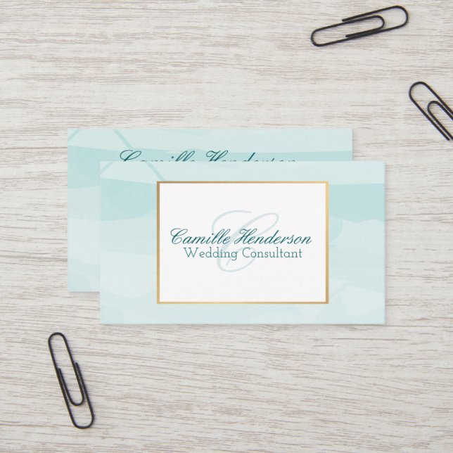 Teal Watercolor Business Cards - Elegant (Front/Back In Situ)