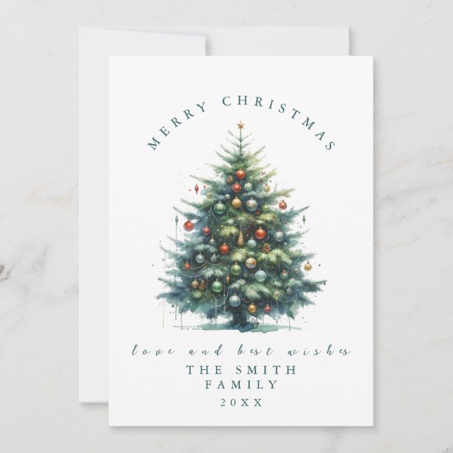 Teal Watercolor Christmas Tree Cards (Front)