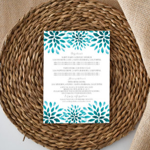 Teal Watercolor Chrysanthemum Information Card