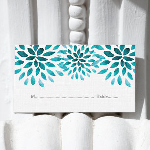 Teal Watercolor Chrysanthemum Place Cards