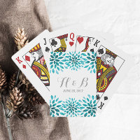 Teal Watercolor Chrysanthemum Playing Cards