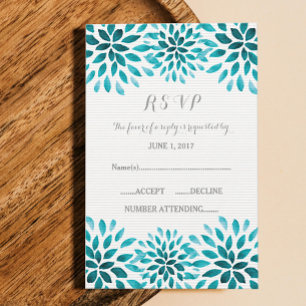 Teal Watercolor Chrysanthemum RSVP Card
