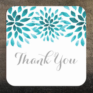 Teal Watercolor Chrysanthemum Thank You Square Sticker
