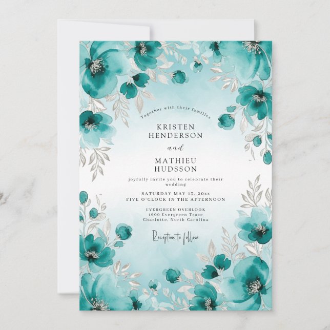 Teal Watercolor Ethereal Wedding Invitation (Front)