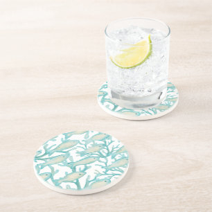 Teal Watercolor Fish Coaster