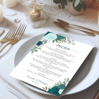 Teal Watercolor Floral Elegant Boho Wedding