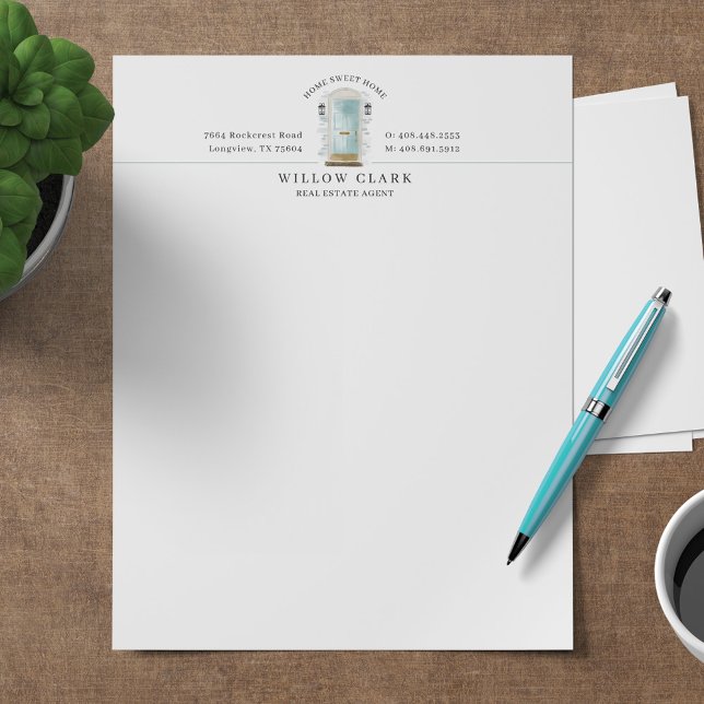Teal Watercolor Front Door Personalised Company Custom Letterhead (Creator Uploaded)