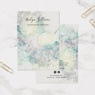 Teal watercolor glitter necklace display card