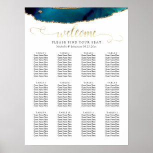 Teal Watercolor Gold Agate Wedding Seating Chart