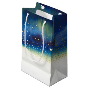 Teal Watercolor Gold Confetti Dots Wedding Small Gift Bag