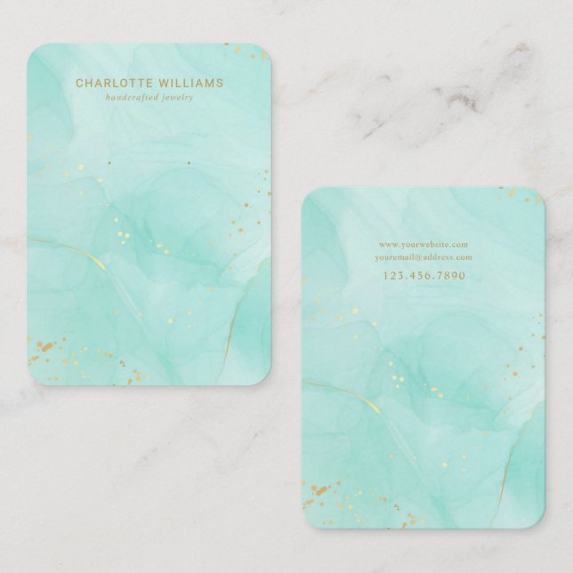 Teal Watercolor Gold Custom Jewellery Card (Front/Back)