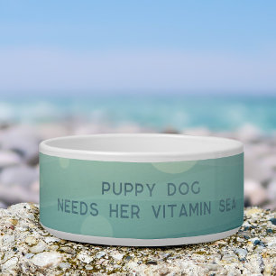 Teal Watercolor Merpup Vitamin Sea Dog Bowl