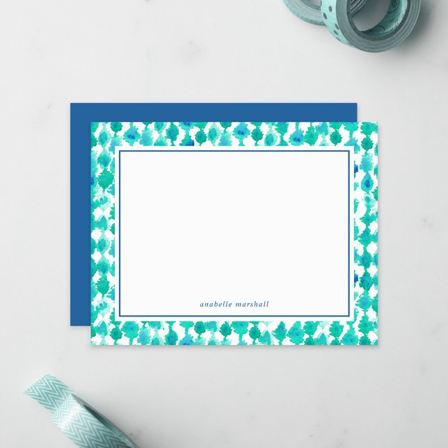 Teal Watercolor Monogrammed Note Card (Creator Uploaded)