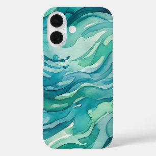 Teal Watercolor Ocean Waves iPhone 16 Case