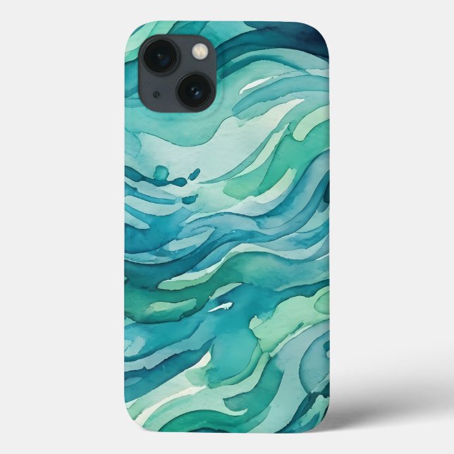 Teal Watercolor Ocean Waves Case-Mate iPhone Case (Back)