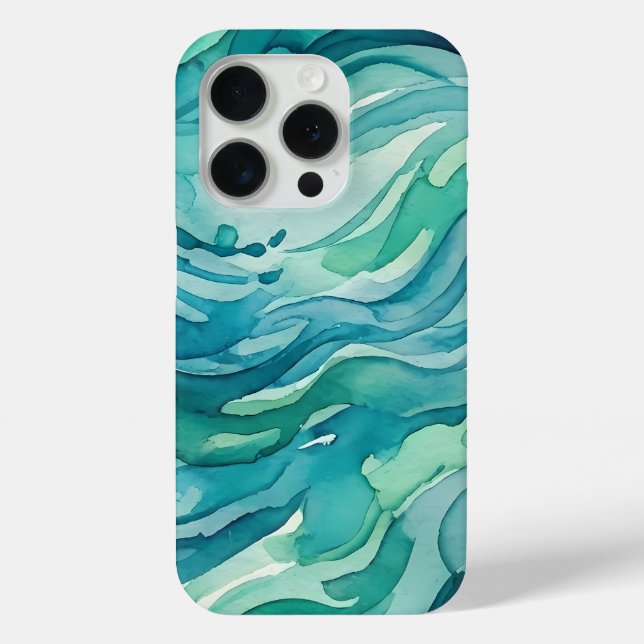 Teal Watercolor Ocean Waves Case-Mate iPhone Case (Back)