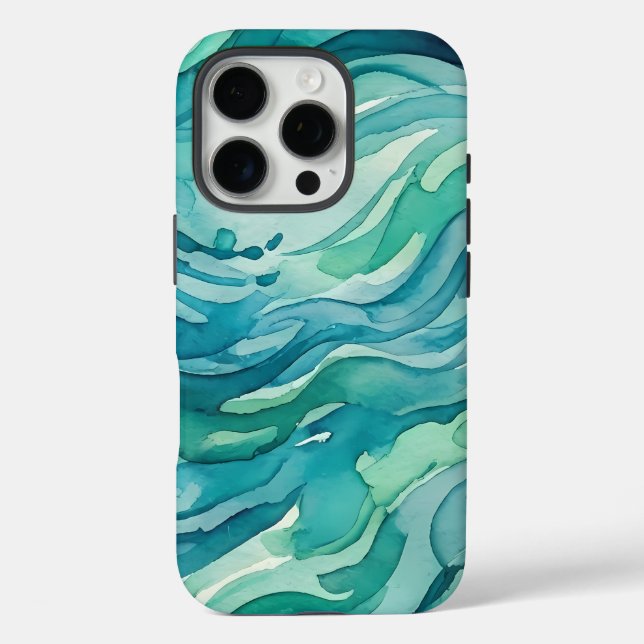 Teal Watercolor Ocean Waves Case-Mate iPhone Case (Back)
