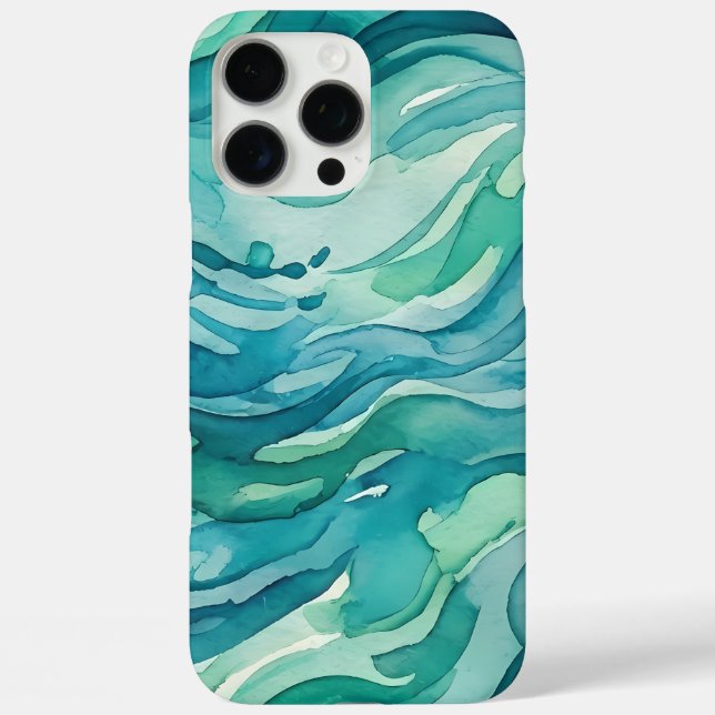 Teal Watercolor Ocean Waves Case-Mate iPhone Case (Back)