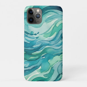 Teal Watercolor Ocean Waves iPhone 11 Pro Case