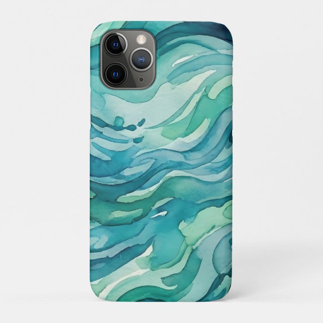 Teal Watercolor Ocean Waves Case-Mate iPhone Case (Back)