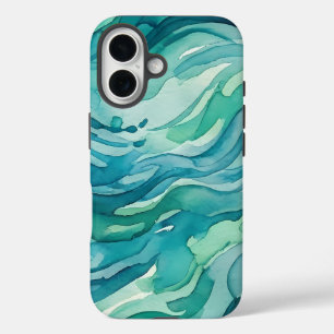 Teal Watercolor Ocean Waves iPhone 16 Case