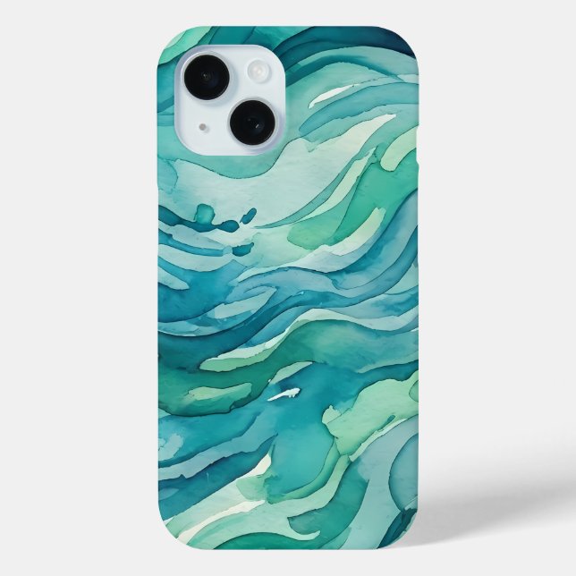 Teal Watercolor Ocean Waves Case-Mate iPhone Case (Back)