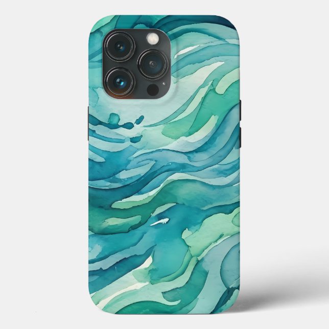 Teal Watercolor Ocean Waves Case-Mate iPhone Case (Back)
