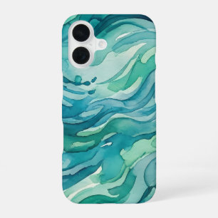 Teal Watercolor Ocean Waves iPhone 16 Case
