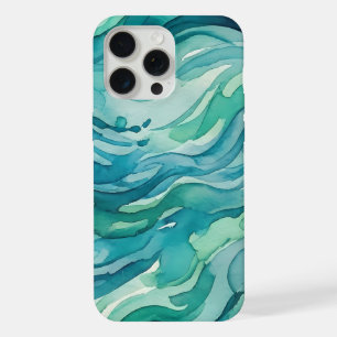 Teal Watercolor Ocean Waves iPhone 15 Pro Max Case
