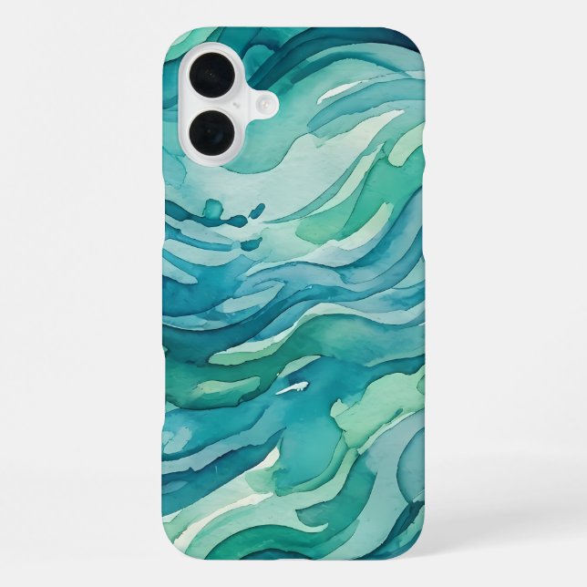 Teal Watercolor Ocean Waves iPhone Case (Back)
