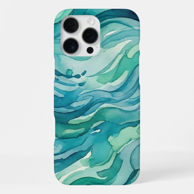 Teal Watercolor Ocean Waves iPhone Case (Back)