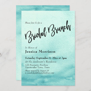 Teal Watercolor Ombre Bridal Brunch Invitation