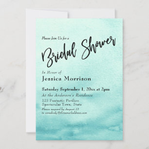 Teal Watercolor Ombre Bridal Shower Invitation