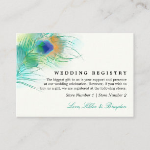 Teal Watercolor Peacock Wedding Gift Registry Enclosure Card