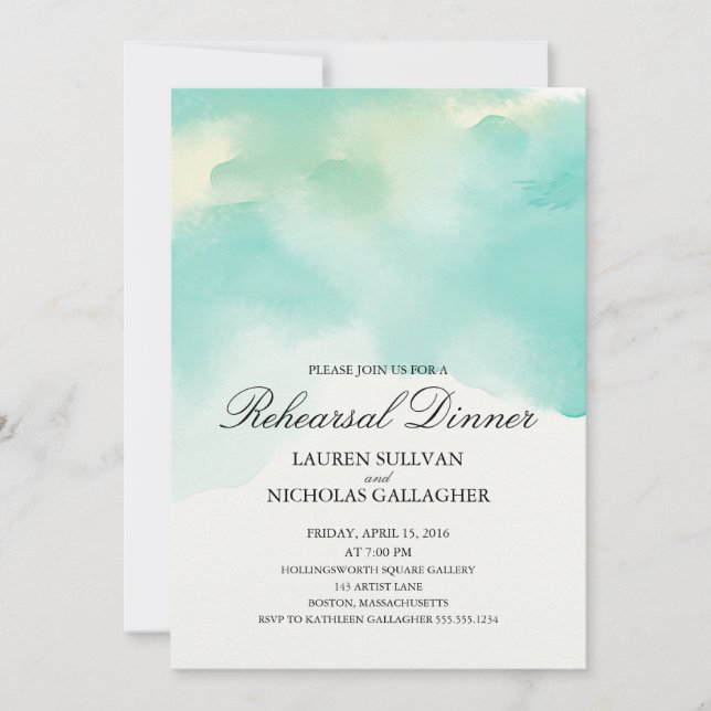 Teal Watercolor Rehearsal Dinner Invitation (Front)