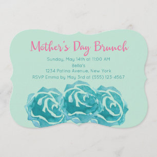 Teal Watercolor Roses Mother's Day Brunch Invitation