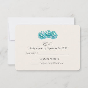Teal Watercolor Roses Wedding RSVP Invitation