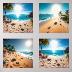 Teal Watercolor Sea Turtle Coastal Zen