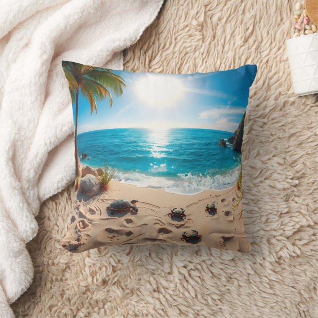 Teal Watercolor Sea Turtle Coastal Zen Cushion (Blanket)