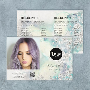 Teal watercolor silver glitter bifold brochure