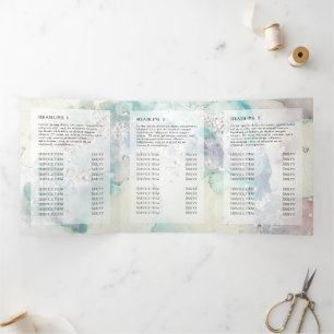 Teal watercolor silver glitter trifold brochure