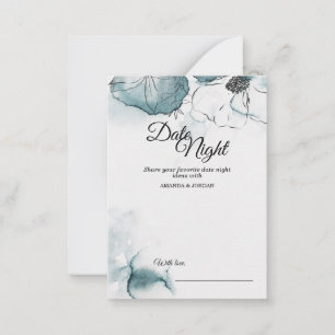 Teal Watercolor Sketch Wedding Date Night Advice Card