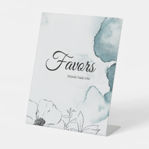 Teal Watercolor Sketch Wedding Favours Pedestal Sign