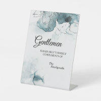 Teal Watercolor Sketch Wedding Gentlemen Bathroom