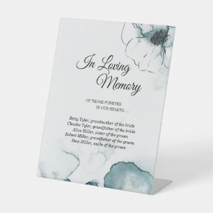 Teal Watercolor Sketch Wedding In Loving Memory Pedestal Sign